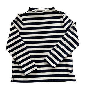 Talbots Navy White Striped Gold Button Soft Fleece Mockneck Pullover XL